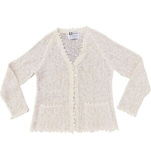 Vintage A Pallas‎ Original Irish Linen Cream Women’s Button Cardigan Sweater MED